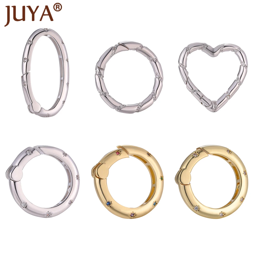 DIY Simplicity Silver Gold Press Clasps For Jewelry Making Copper Inlaid Cubic Zirconia Clasp Handmade Necklace Accessories