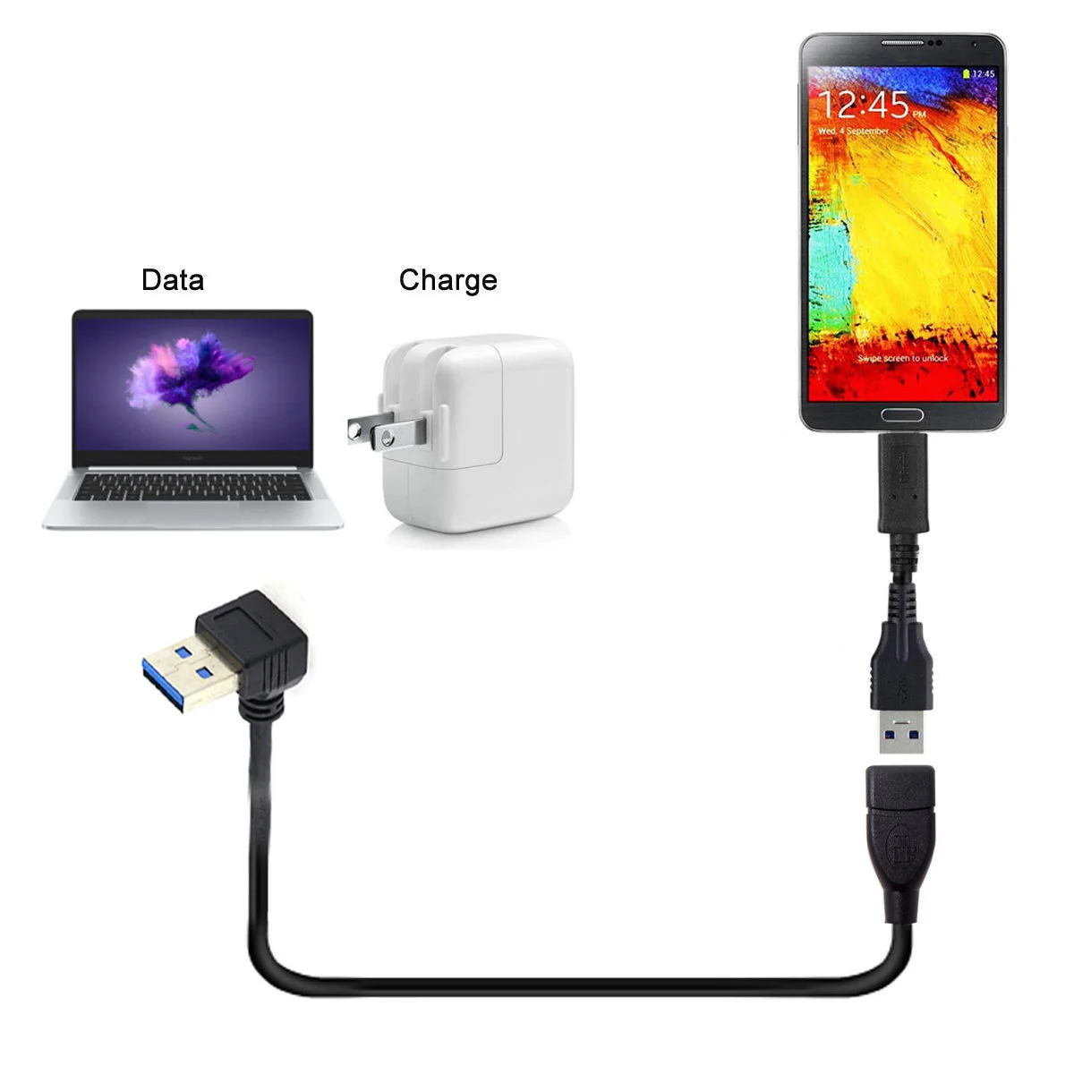 Cablecc 90 градусов USB 3,0 Тип-«Папа-папа» USB 3,0 Тип-Женский удлинитель 20 см 5 Гбит/с