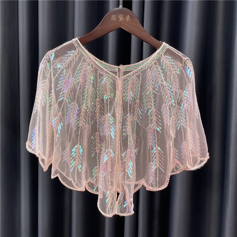 Thin Section All-match Color Powder Lace Dress Small Waistcoat Heavy Industry Sequin Sunscreen Sweet Pink Shawl Fairy