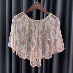 Elegant 1920s Sequin Flapper Cover Up Women's Mesh Scarf for Wedding Party Evening Wear