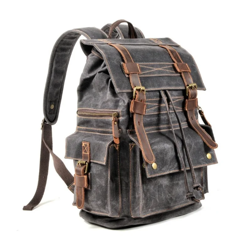 Luxury Canvas Leather Backpack Men Big Capacity Waterproof  Retro Travel Rucksack School Student Laptop Backpacks Duffel Daypack