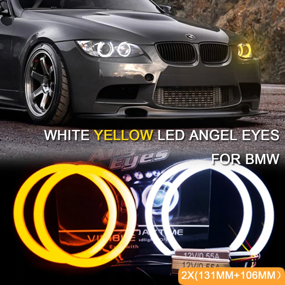 

4Pcs White Yellow LED Angel Eyes Headlight Cotton Light DRL for BMW E90 E87 E91 X3 E83 E82 E81 E88 Turn Signal Halo Rings Kits