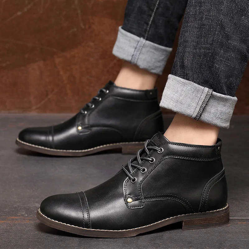 Handcraft Retro Men Leather Boots 2020 New Autumn Men Shoes Big Size 38 46 Casual British Basic Men Western Boots s98 image 2