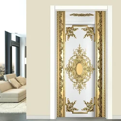 Self-Adhesive Door Sticker European Style Luxury Gold Carvings Wallpaper Living Room Bedroom Poster Mural PVC Waterproof Sticker