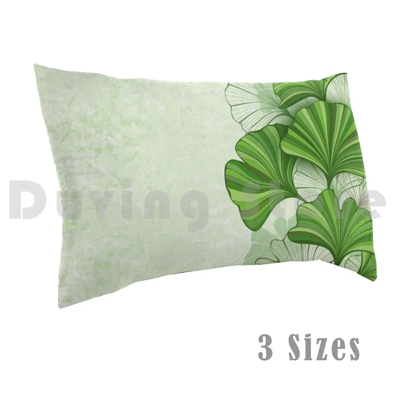 Pillow?case Stylized , Green And Contour , Brown Leaves Of Ginkgo Biloba On Green