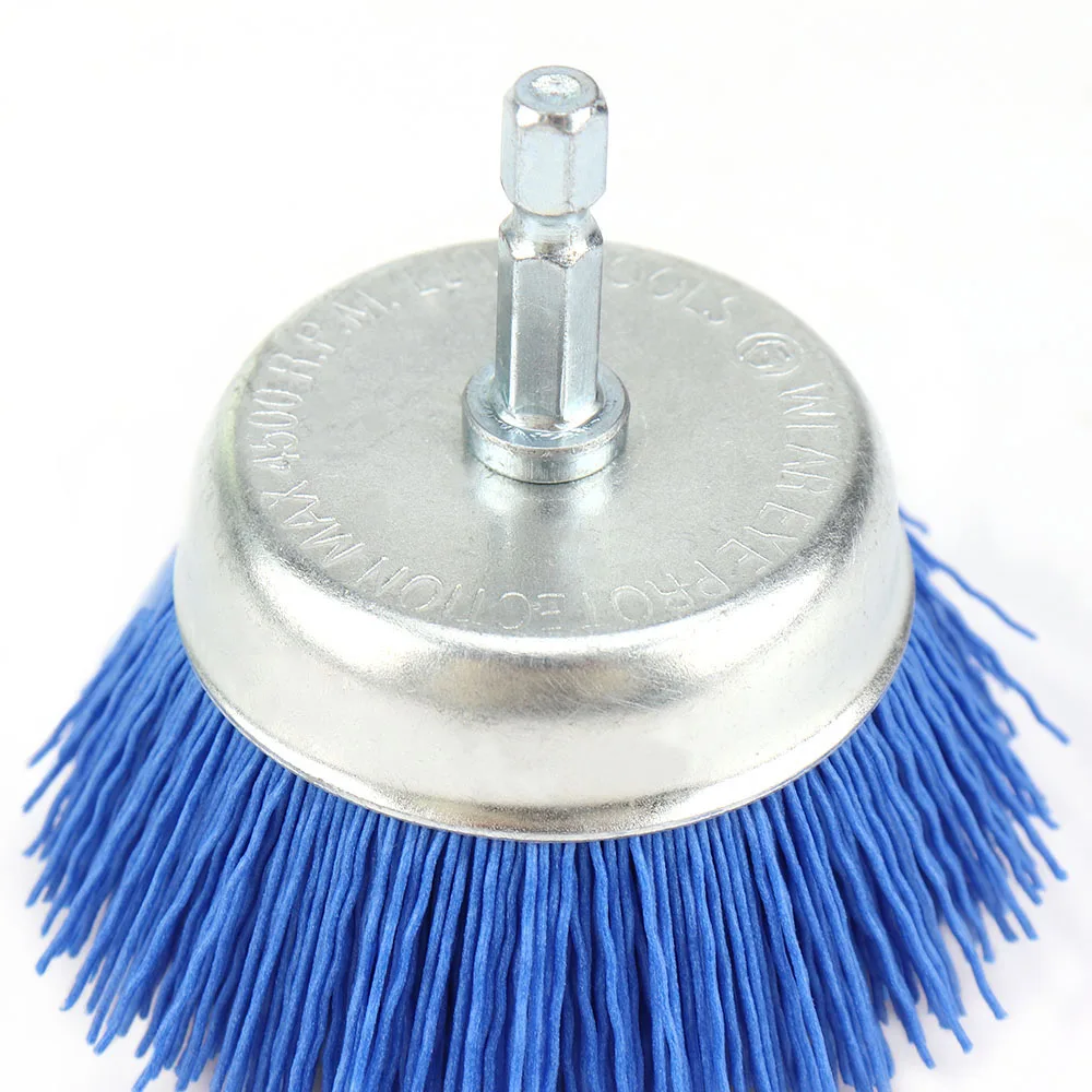 1/3Pcs 75mm spazzola a tazza in Nylon spazzola a filo abrasivo per trapano Dremel utensile rotante lucidatura del legno sbavatura pulizia 1/4 "gambo