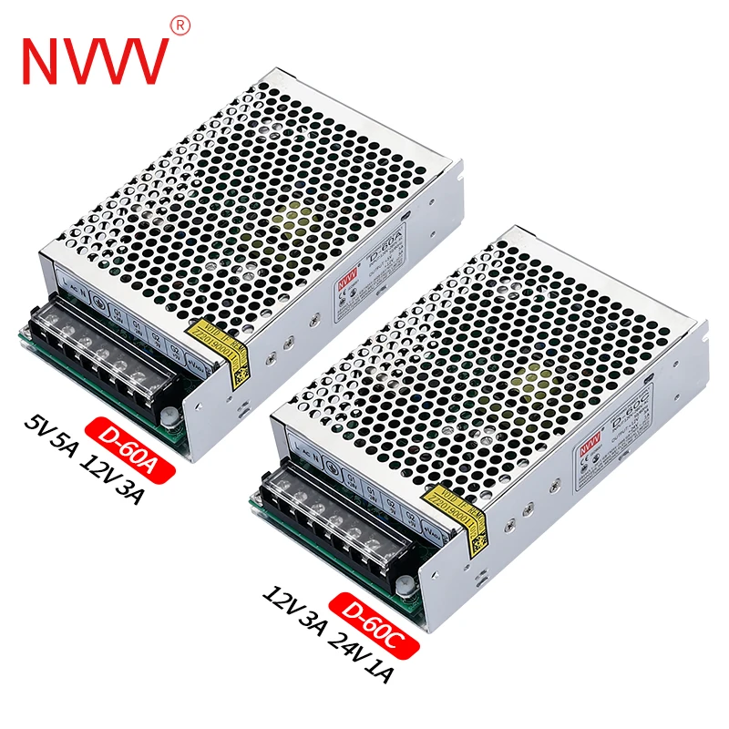 NVVV D-60 Double Output Switching Power Supply Transformer AC DC D-60A(5V5A 12V3A) D-60B(5V5A 24V1.5A) D-60C(12V3A 24V1A)