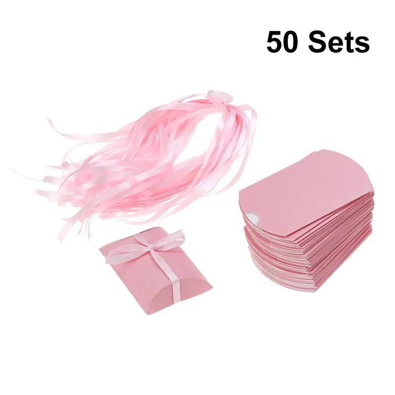 50pcs Gift Wrap Storage Candy Boxes Lovely Paper Pillow Shape Packaging Bags Gift Box Party Supplies for Birthday Wedding