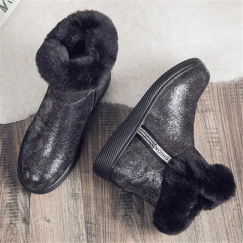 2024 Winter New Snow Boots Women Warm Sequins Fashion Women Boots Round Toe Comfortable Rubber Soles Women Shoes Gold Silver