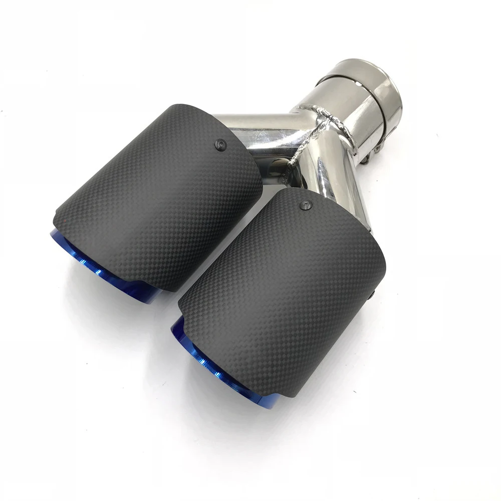 1PCS High Quality Matte Carbon Fiber Car Back Exhasut System Coated Blue Stainless Steel Double Exhaust Pipes For Ak