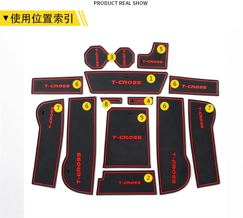 13pcs Car Styling Interior Non-Slip Mat Door Groove Pad Cushion Rubber Mat Fit For Volkswagen T-Cross 2018 2019