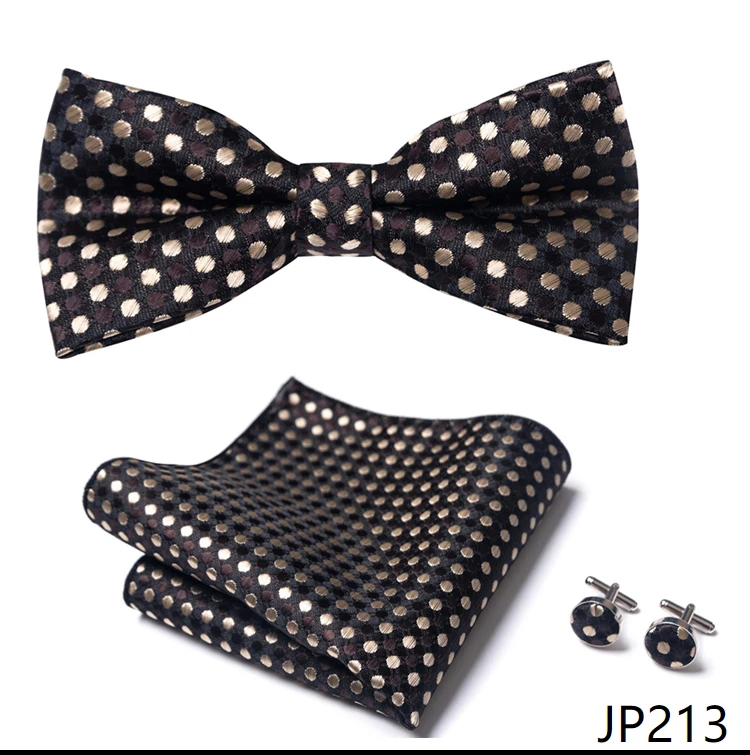 Great Quality Silver Office Butterfly Hanky Cufflink Set Bowtie For Men Geometric Hombre Formal Clothing