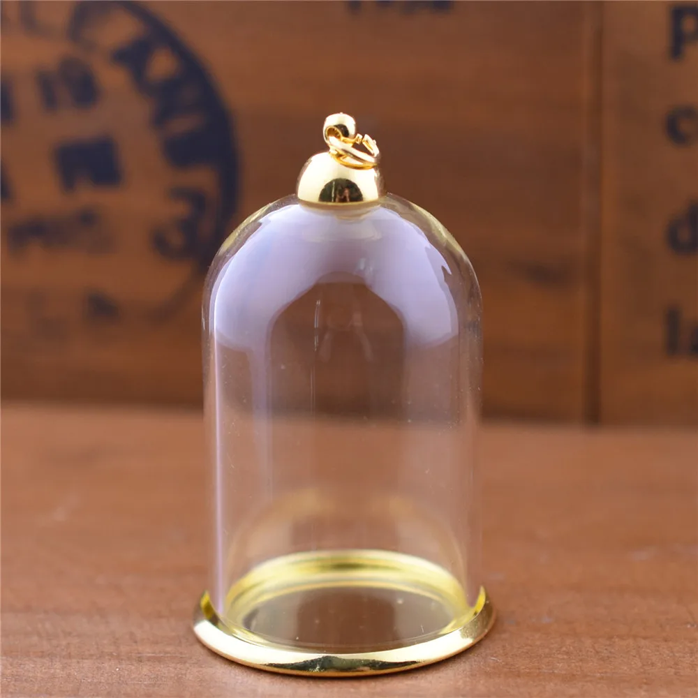 5pcs 38*25mm tube glass jar with setting base beads cap glass vials pendant jewelry glass bottle pendant glass dome cover charms