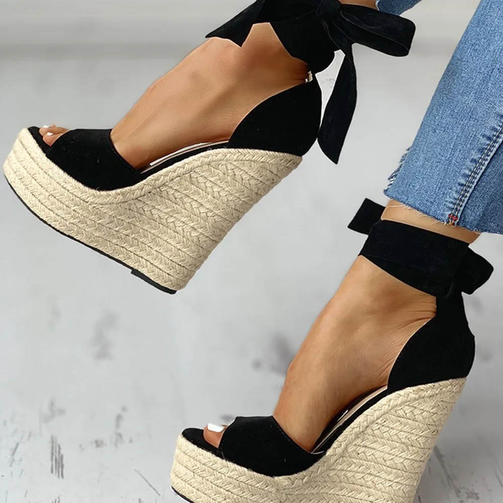 Doratasia di disegno di marca sexy dei cunei della piattaforma Scarpe tacchi alti sandali donna di Paglia di Estate Del Partito della caviglia-wrap