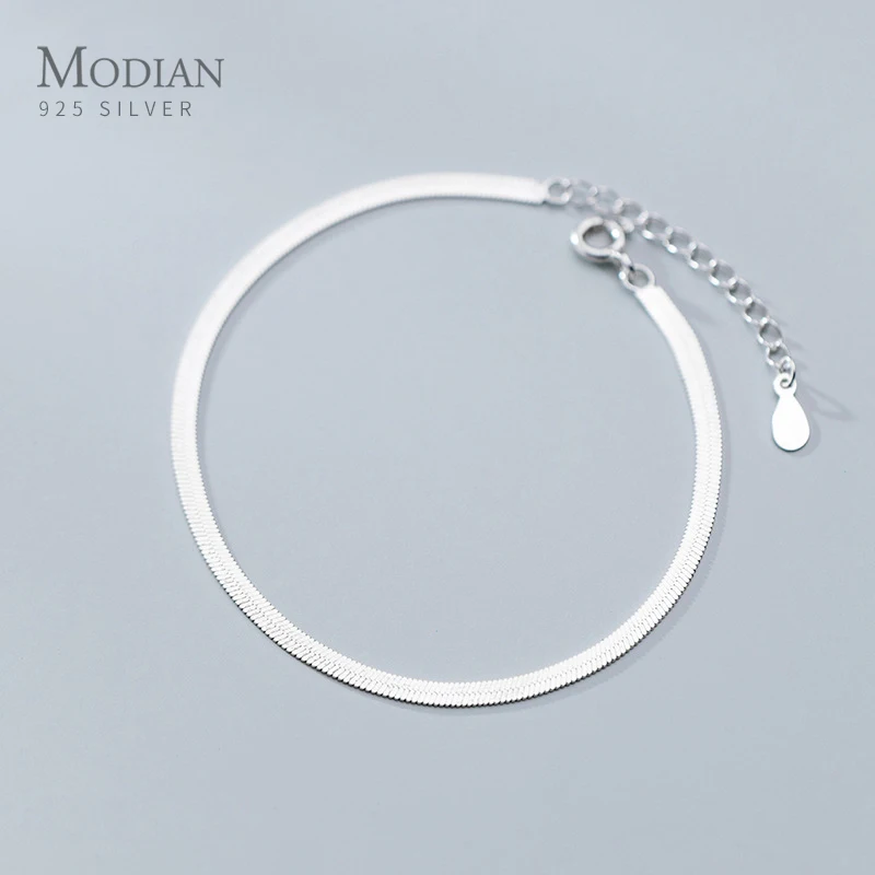 

Modian Classic 925 Sterling Silver Charm Braceket or Anklet for Women Adjustable Snake Bone Chain Fine Jewelry 2020 Design