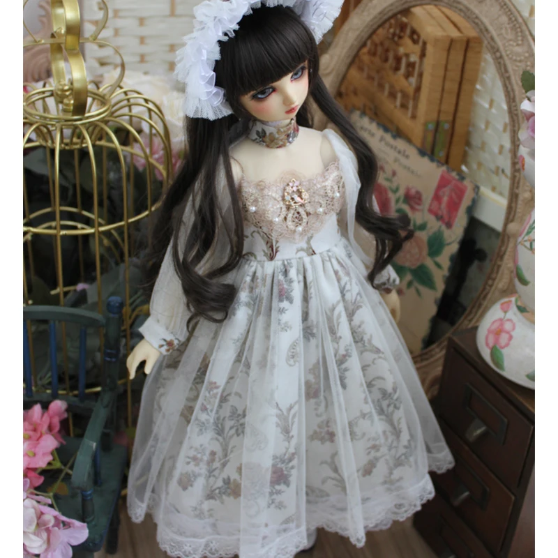 1/3 1/4 1/6 BJD doll long dress lace dress + BB hat for BJD SD DD doll clothes Blyth doll dress doll accessories BJD clothes