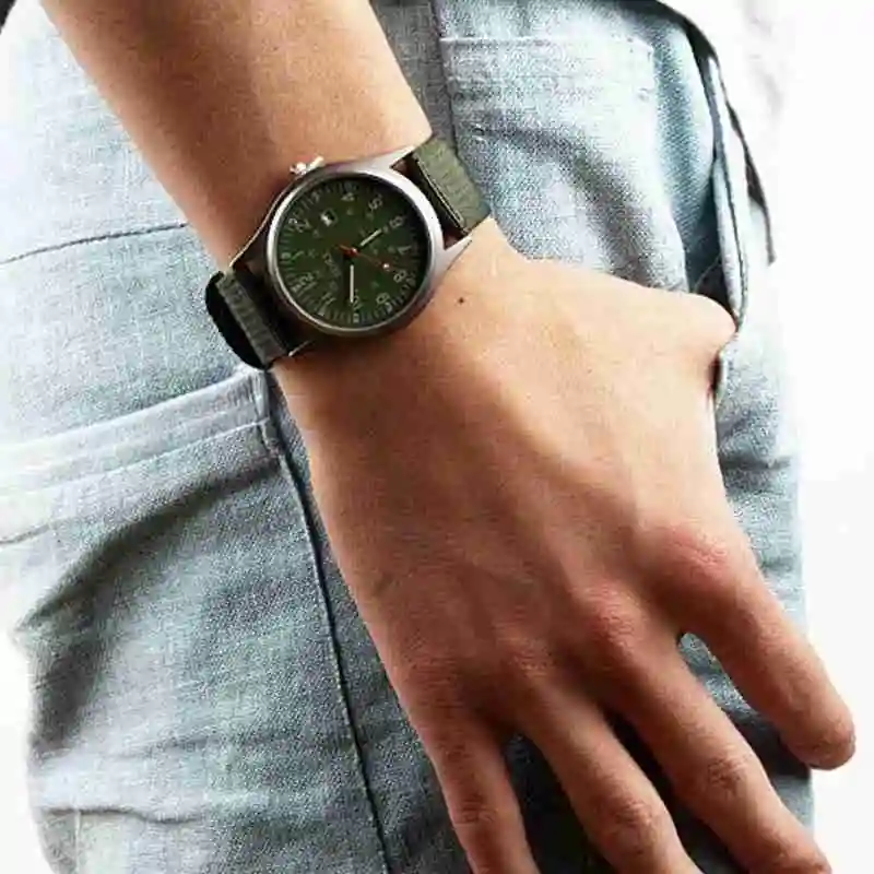 Montre de terrain pour homme, mains shoes, ceinture en toile tissée, vert structurels ent, montre pour homme, cadeau d'affichage de la semaine du calendrier, mode masculine