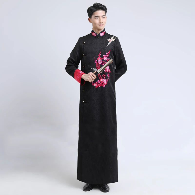 Traditional Male Embroidered Qipao ancient style Exquisite Men Bridegroom Marriage gown Classic Wedding Dress Cheongsam for men