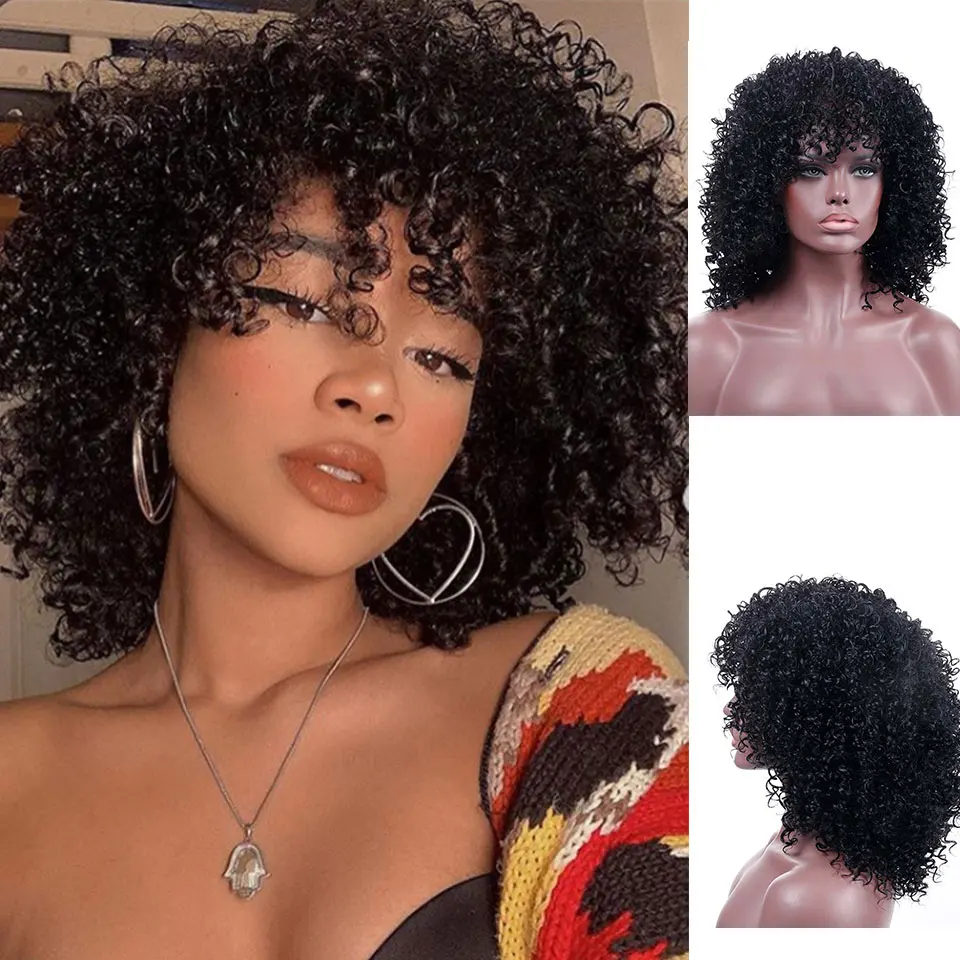 MUMUPI-peluca Afro rizada sintética para mujer, pelo negro Natural Afro de alta temperatura, disponible en 2 colores