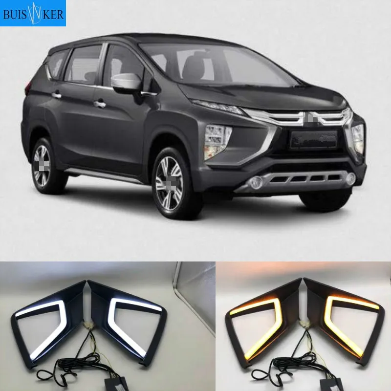 2Pcs For Mitsubishi Xpander 2017 2018 2019 Car DRL fog lamp With Yellow Turn Signal LED Daytime Running Light