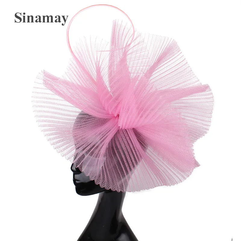 

Gorgeous Ladies Formal Chapeau Cap Women Pink Wedding Faciantor Hats Hairpin Bride Mesh Fashion Hair Accessories Cocktail Race