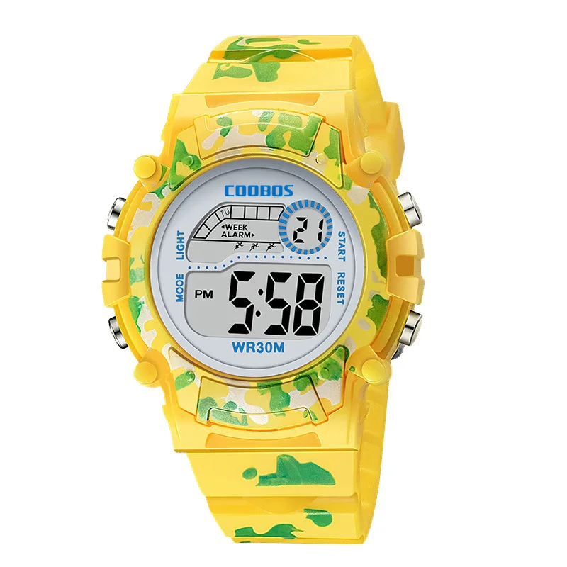 Navy Blau Camouflage Kinder Uhren LED Bunte Flash Digital Wasserdicht Alarm Für Jungen Mädchen Datum Woche Kreative kinder Uhr