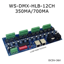 350MA/700MA*12CH Constant Current 12 Channel DMX512 Dimmer LED Decoder & RJ45 3P Controller Dimmer for RGB LED Strip Lights Lamp