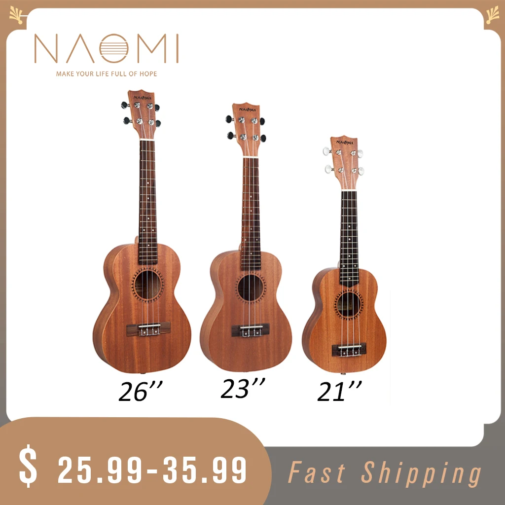 

NAOMI 4 Strings Wooden Ukulele Soprano Concert Tenor Uke Hawaii Guitar Free Canvas Ukulele Bag