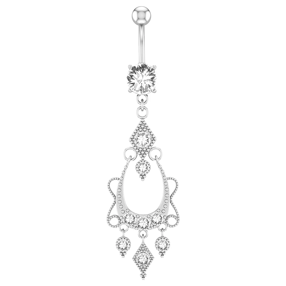 Flower Butterfly Dangled Belly Button Rings, Stainless Steel