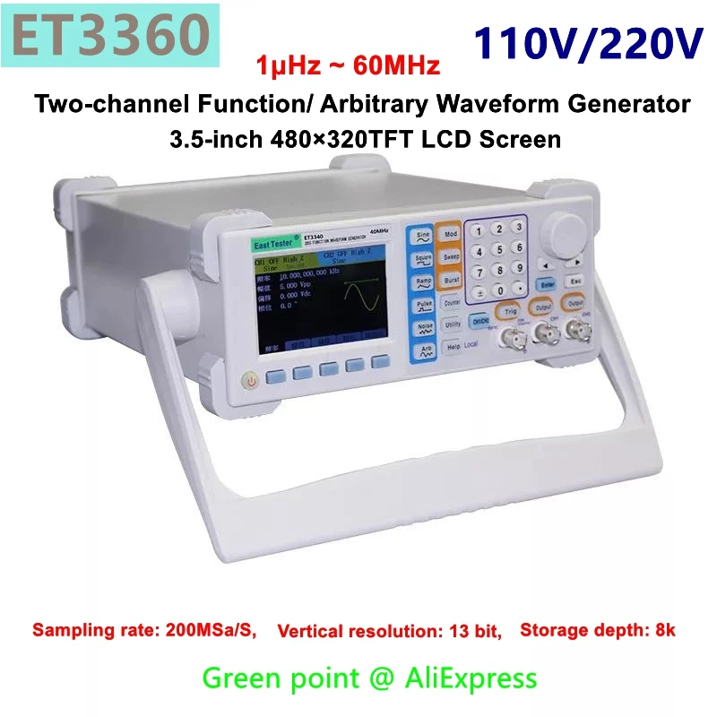 

Electronic Load ET3360 DDS Dual Channels Function Arbitrary Waveform Digital Signal Generator Module Frequency 60MHz USB Device