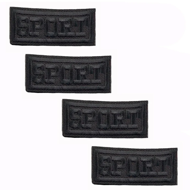 Preto Esporte Patches para Roupas, Ferro em Apliques Carta, Listras Etiqueta, Emblemas DIY Decoração, 5Pcs