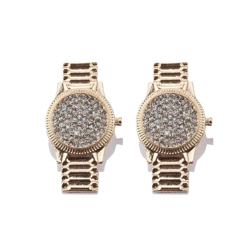 Luxury Crystal Watch Stud Earrings For Women Unique Design Punk Rhinstone Statement Earrings Jewelry Accessories Wholesale