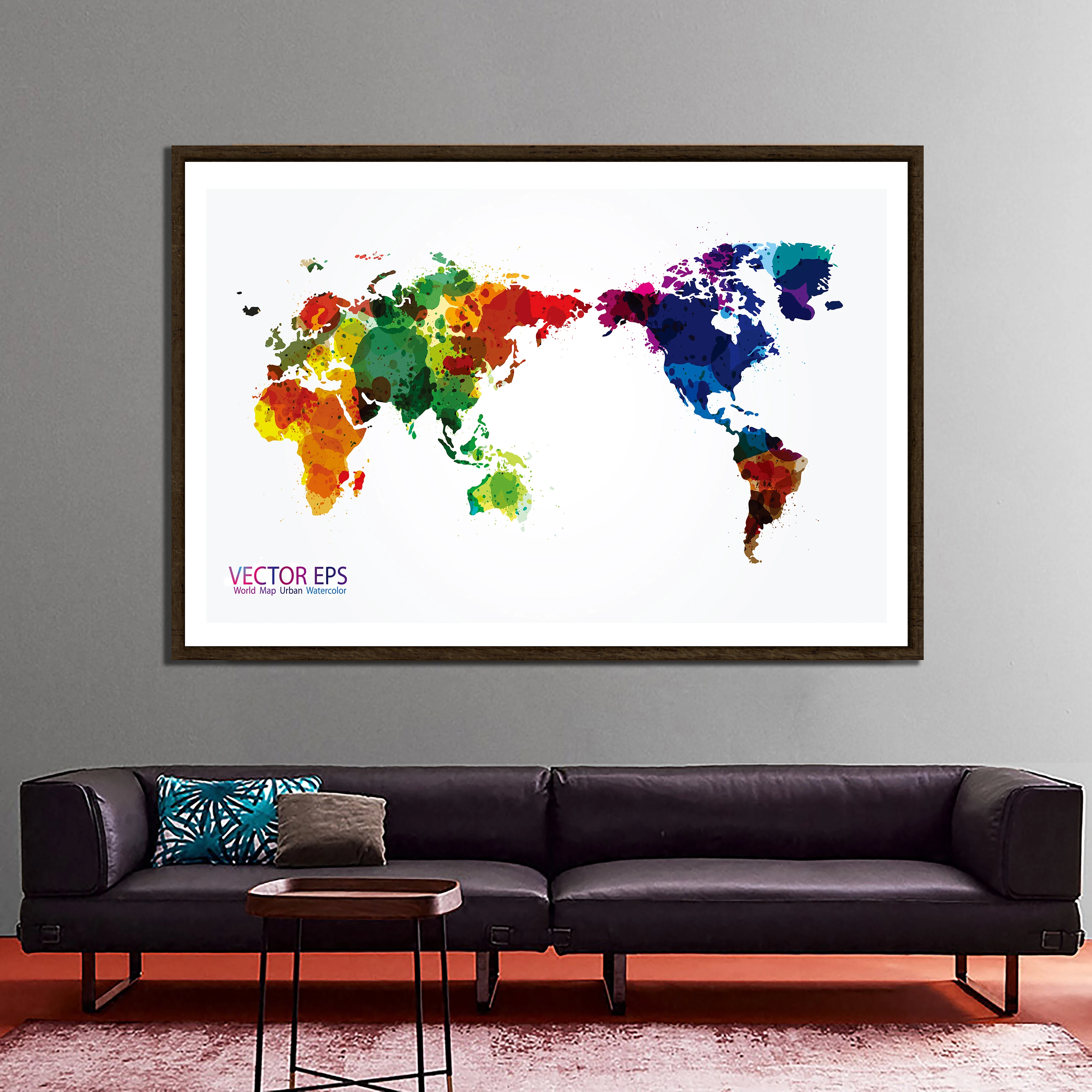 150x225cm vettore EPS mappa del mondo acquerello urbano Home Office decorazione della parete mappa del mondo Non tessuto mappa del mondo fai da te