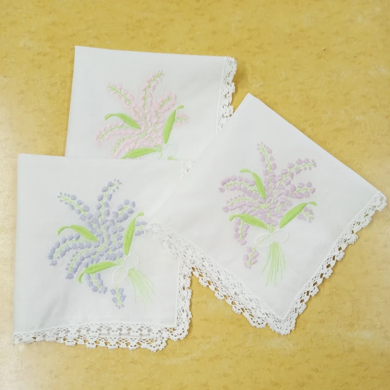 Set of 12 Fashion Wedding Bridal Handkerchiefs Crochet Lace Hankie Color embroidery Floral Ladies Hanky Women handkerchief 12x12