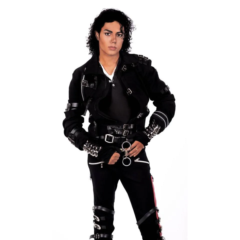 Omaggio per Michael Jackson Giacca BAD sottile elastica in cotone nero Abbigliamento per uomo Adore Stars Impersonator