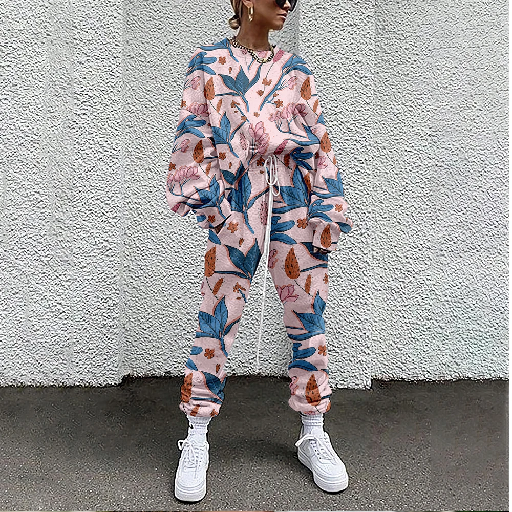 SOJINM Women New Fashion Two Piece Set Suit Outfits Floral Print Casual Sport Suit Woman Set Autumn Women Tracksuit 6XL