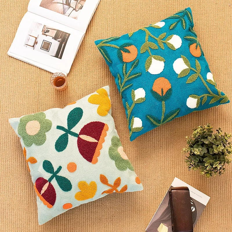 Floral Cushion Cover 45x45cm Embroidery Pillow Cover Soft Cozy Home Decoration for living room Kids Room Color Block