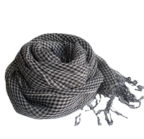 100% linen small plaid scaves summer spring japanese style crepe air conditional shawls black white check weaved pashmina wraps