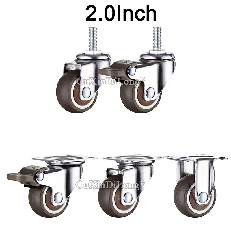 

4PCS 2" Mute Wheel With Brake Loading 35kg Replacement Swivel Casters Rollers Wheels With M10*15/M10*25mm Screw Rod GF174