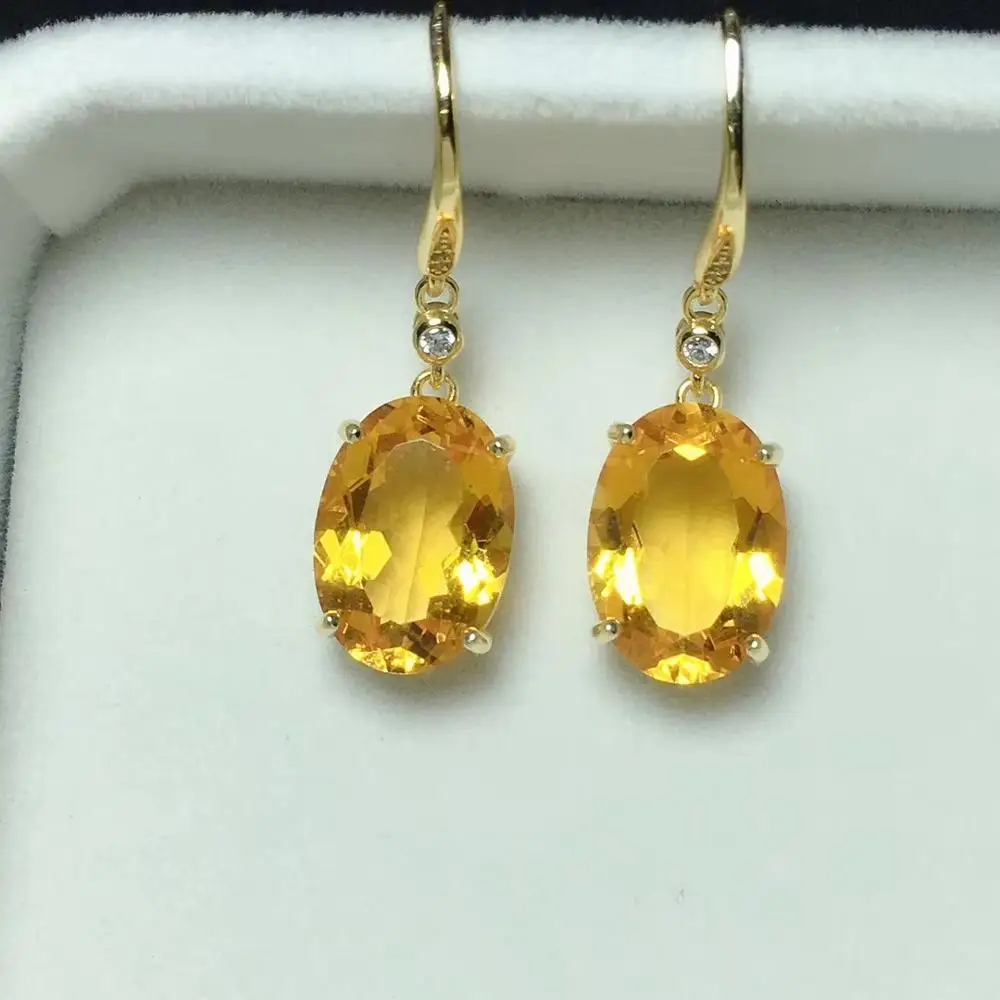 KJJEAXCMY Fine Jewelry 925 Sterling Silver Electroplated 18K gold Inlaid Citrine Female Earrings Eardrop Beautiful Hot Selling