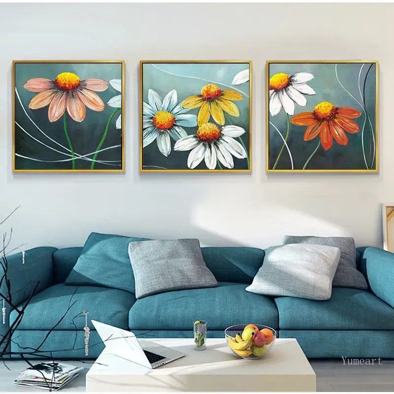 Abstract Colorful Daisy Flower Canvas Wall Art Decor Framed Canvas Prints Ready to Hang for Modern Bedroom Living Room Decor