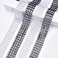 Glass Strass SS12 Rhinestone Mesh Lace Clear Crystal AB With White Black Fabric Sewing Wedding Dancing Dress Headwear Sock DIY