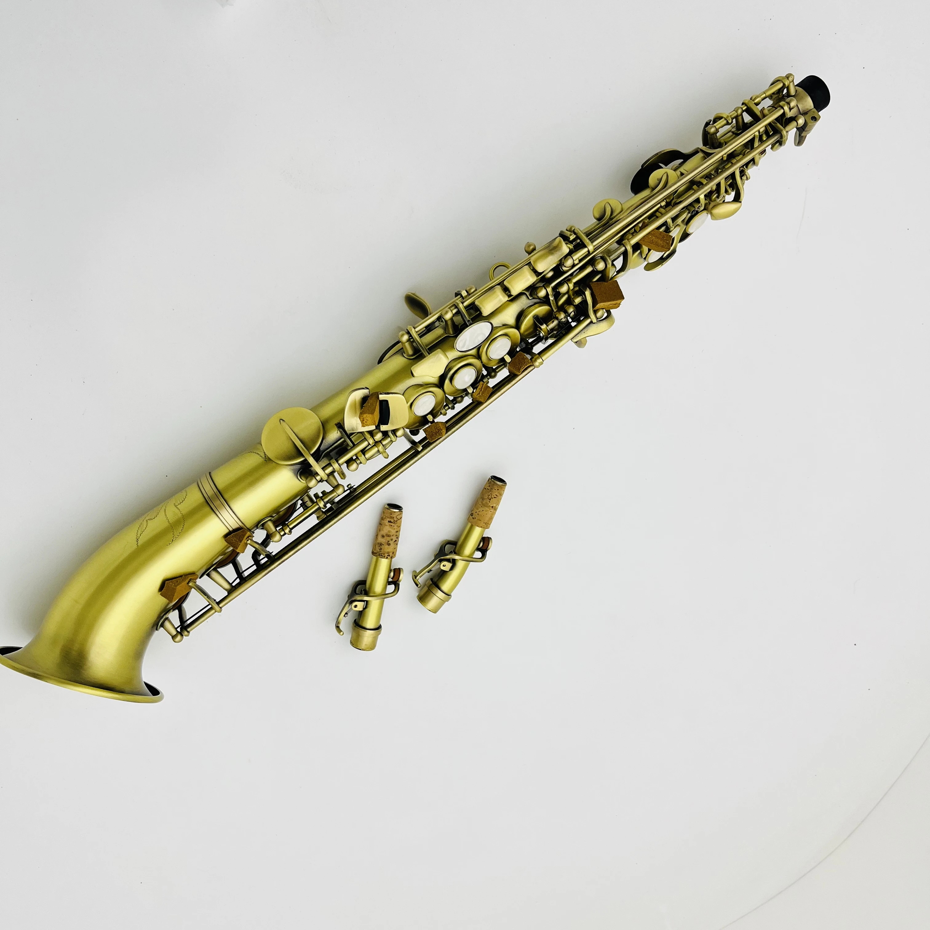 Real Photos Curved Soprano Saxophone B Flat Brass Plated Woodwind Instrument With Case Sax Accessories Free Shipping