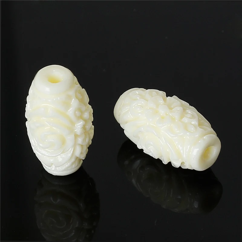 20 PCs Doreen Box Created Coral Spacer Beads Barrel  Cream Color Flower Carved  Bead For DIY Jewelry Making 16mm x 9mm,Hole:2mm