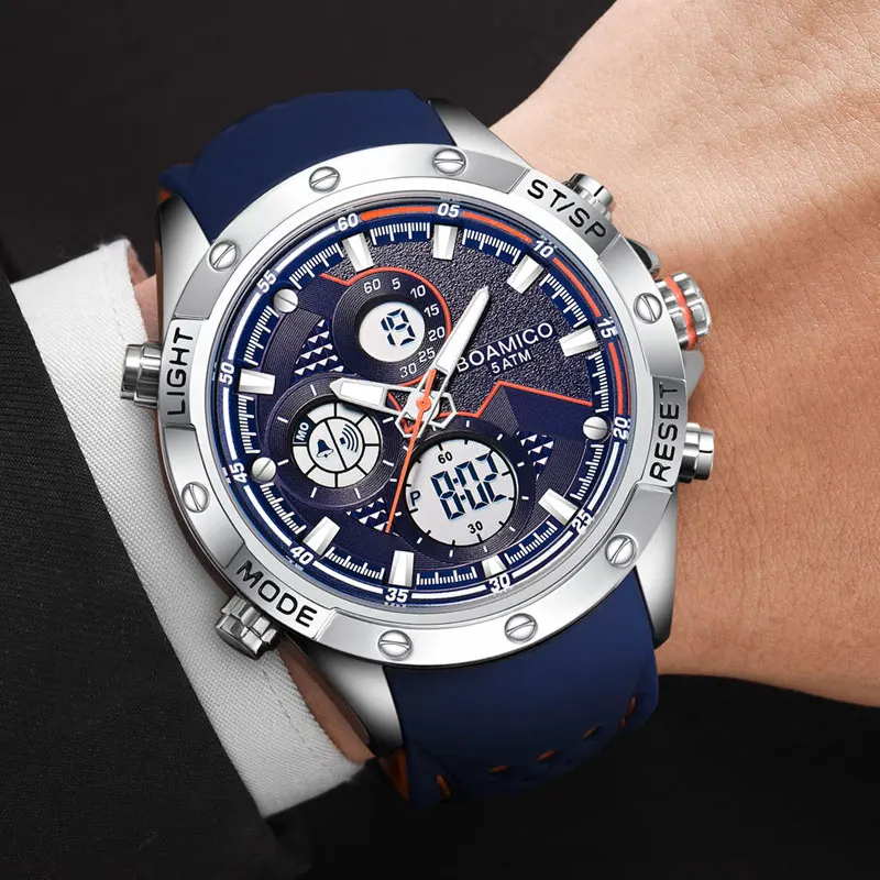 BOAMIGO Men Watches  Relogio Masculino NEW Brand Luxury Military Digital Quartz rubber Waterproof Sport Chronograph Wrist Watch