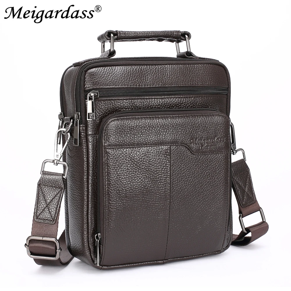 MEIGARDASS Genuine Leather Casual Men's Messenger Bags Shoulder bags for men Business Male Crossbody Bag ipad Tablet Tote Purse