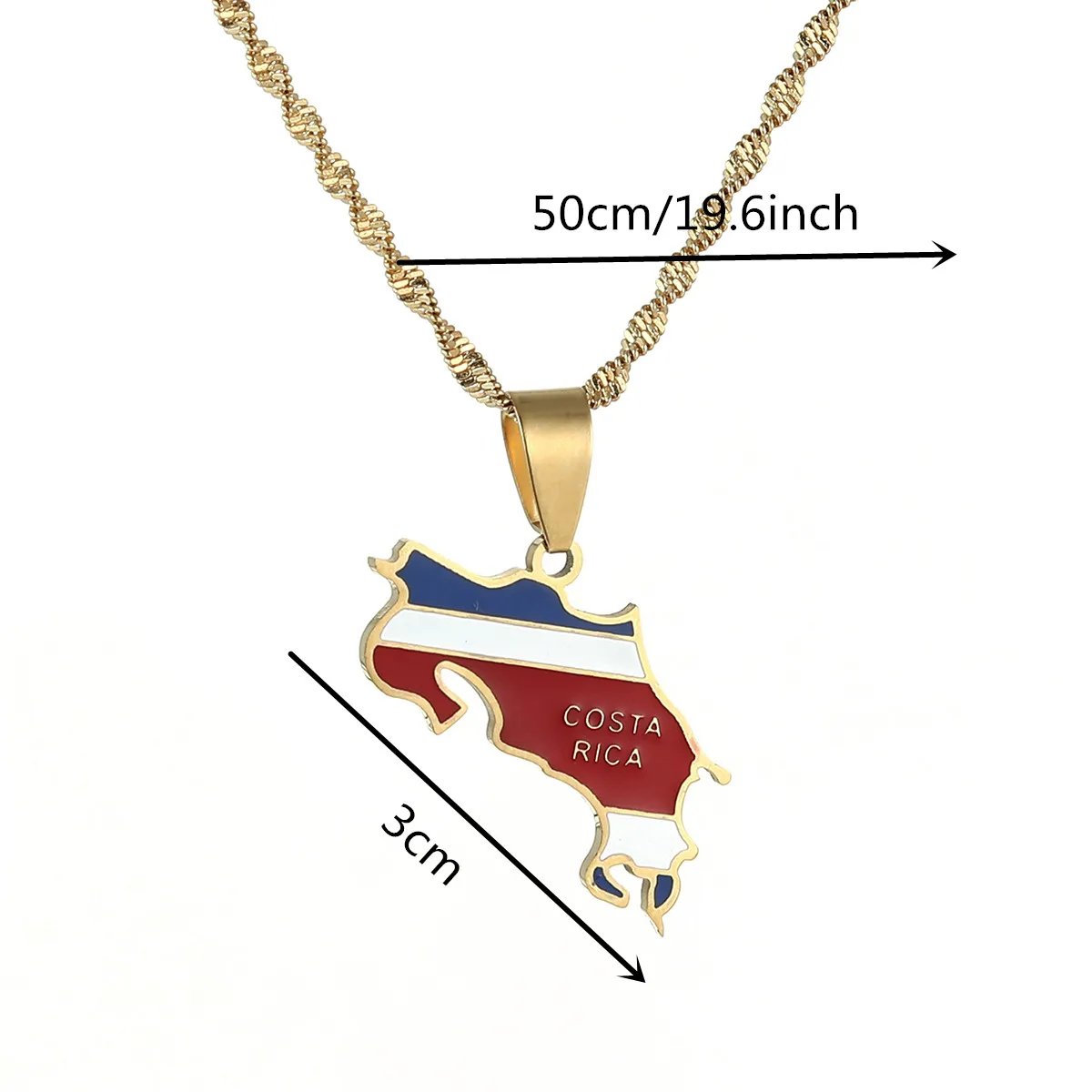 Stainless Steel Costa Rica Map Flag Charm Necklaces La Republica de Costa Rica Map Pendant Chain