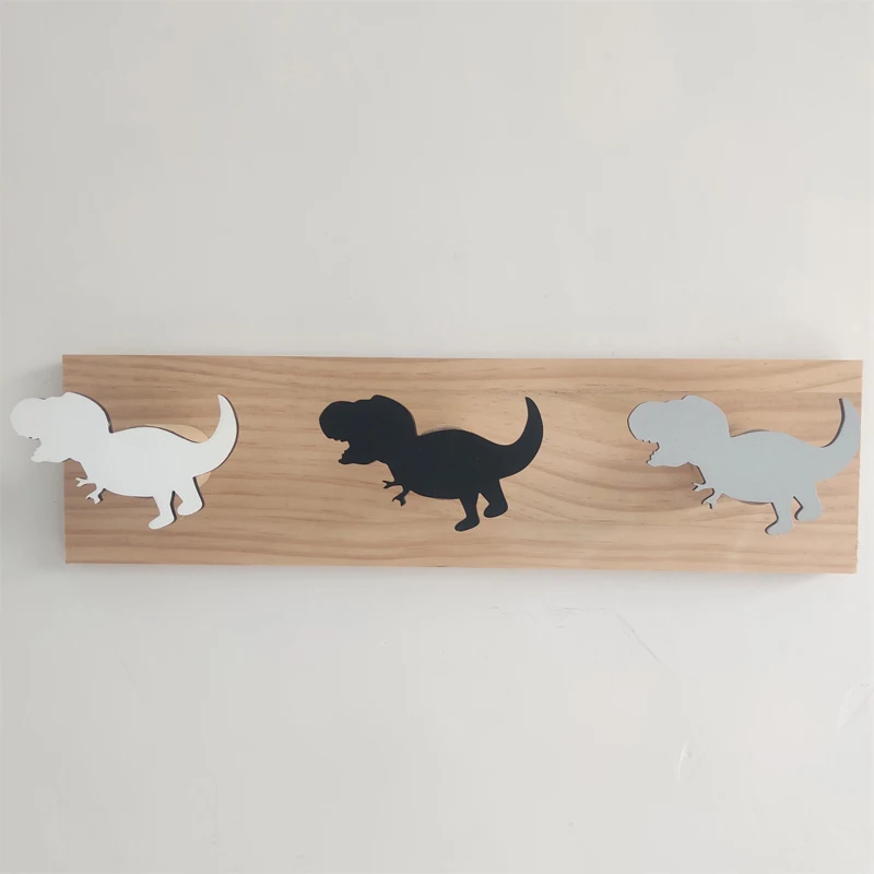 Kids Dinosaur Wall Mounted Coat Rack Wooden Children's Wardrobe Wall Hooks Coat Hanger Nursery Room Playroom Decorations T-Rex