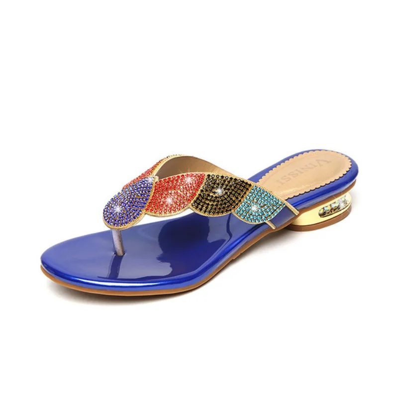 New Summer Flip Flops Girls Colorful Shoes Sexy Crystal Rhinestone Design Women Sandals Ladies Genuine Leather Lady Shoes D999