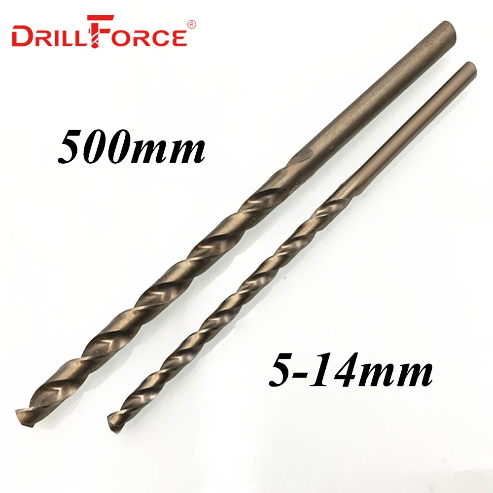 Drillforce narzędzia 1PC 5mm-14mmx500mm węgiel aktywny HSSCO 5% kobaltu M35 długi skręt wiertła do stop stali nierdzewnej stali i żeliwa